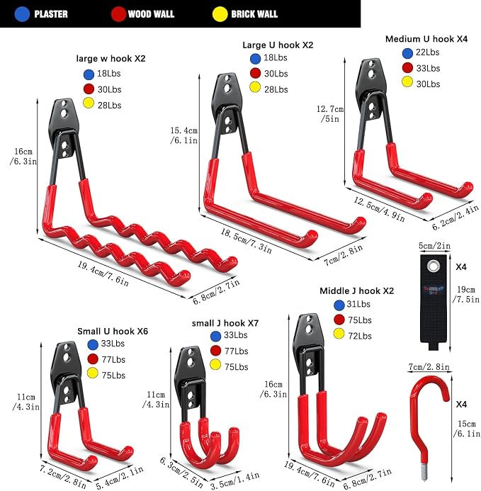 3-H Garage Wall Hooks 31 Pack, Garage Hooks Heavy Duty - Image 2