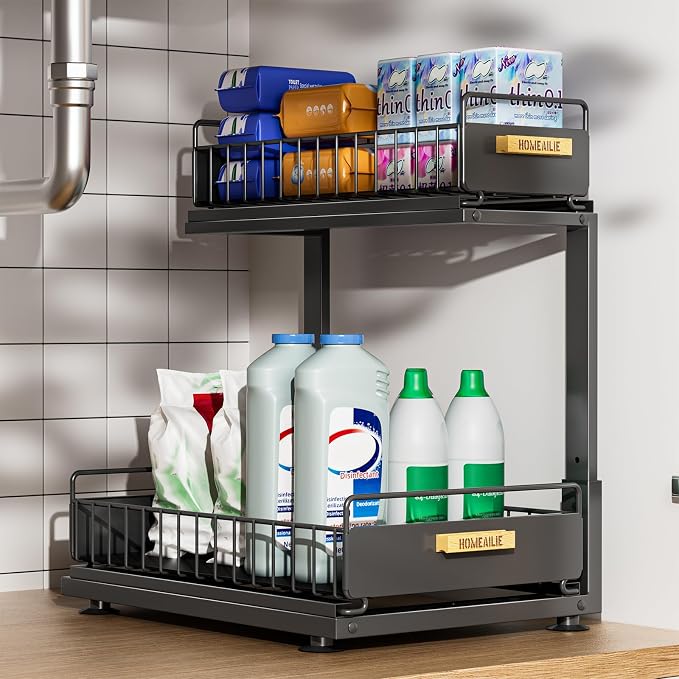 Under Sink Organizer, High Adjustable 2 Tier Under Kitchen Sink Organizer by HOMEAILIE