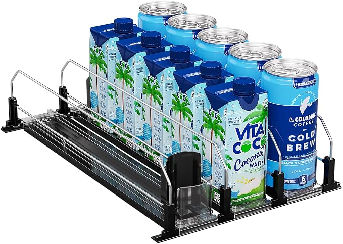 Puricon Drink Organizer for Fridge Pusher Glide, Spring Loaded Fridge Drink by Puricon