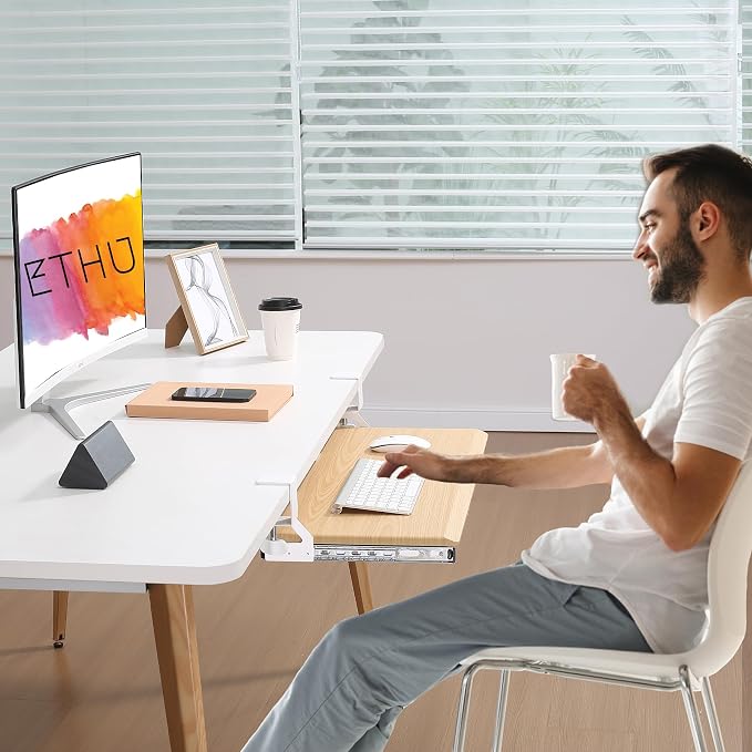 ETHU Keyboard Tray Under Desk, Pull Out Keyboard & Mouse Tray - Image 2