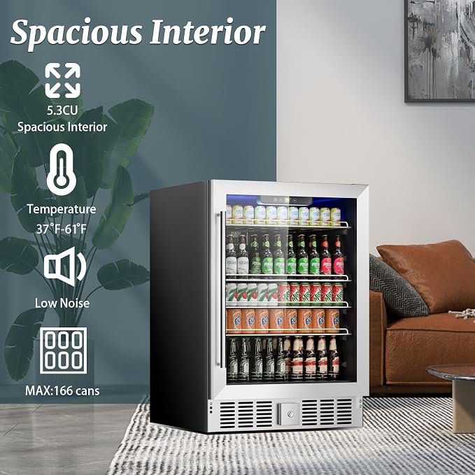 Stopasd Beverage Refrigerator Cooler, 5.3 Cu.Ft/166 Can Drink Fridge - Image 5