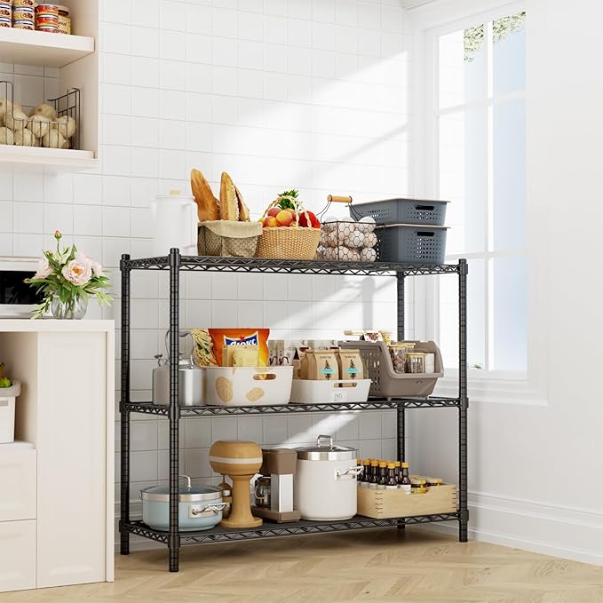 Storage Shelves Heavy Duty, 3-Tier Adjustable Metal Industrial Utility Shelf by ROOMTEC
