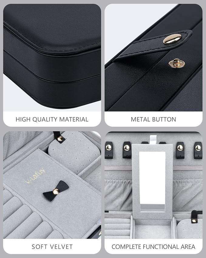 Travel Jewelry Organizer with Mirror Portable Case Small Jewellery Box Gift - Image 7