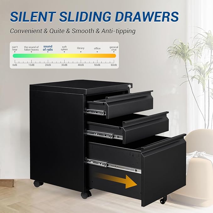 3 Drawer Mobile Metal File Cabinet, Pre-Built Office Storage File Cabinet - Image 4