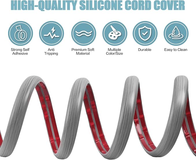 Floor Cord Cover Self Adhesive Cord Hider, 20FT Cable Management, Extension - Image 3