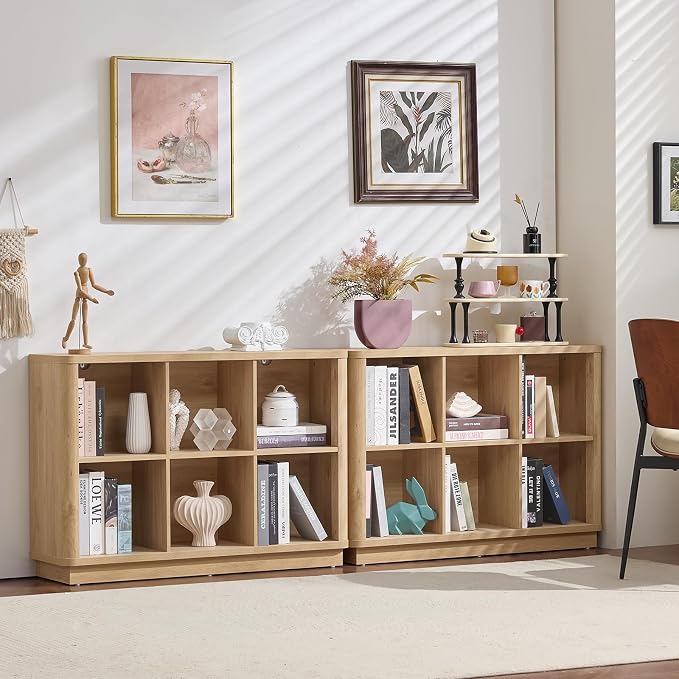 6 Cube Storage Book Shelf, Floor Standing 2-Tier Wooden Bookshelf - Image 5
