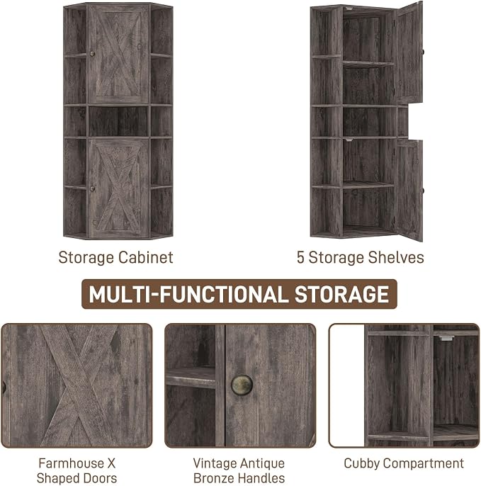Farmhouse Corner Cabinet with Storage, Tall Corner Storage Cabinet with - Image 6