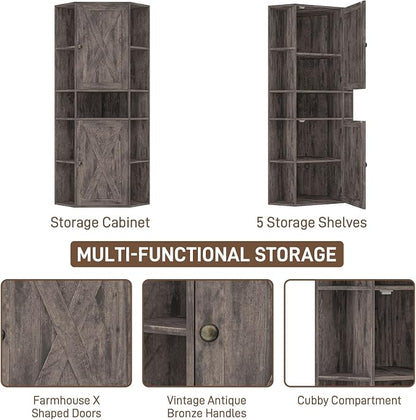 Farmhouse Corner Cabinet with Storage, Tall Corner Storage Cabinet with - Image 6