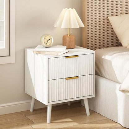 CARPETNAL Fluted Nightstand, Wood End Table Mid Century Night Stands by CARPETNAL