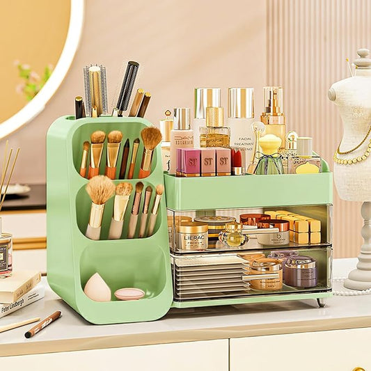 Makeup Organizer with Drawers, Large Capacity Countertop Organizer by KQJS