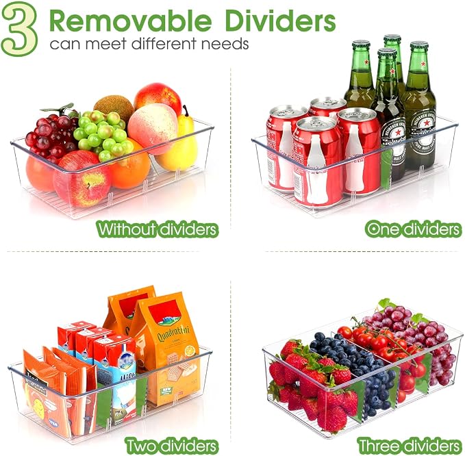 6 Pack Food Storage Organizer Bins Clear Plastic Removable Snack Organizer - Image 4