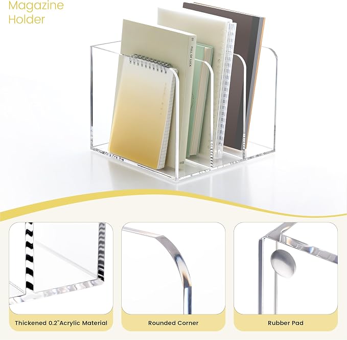 Acrylic Magazine Holder, Magazine File Holder Sorter Rack Workspace Organizers - Image 7