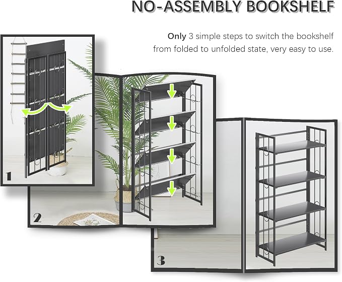 4NM No Assembly 4 Tiers Folding Bookshelf, 47.2" H Foldable Storage Shelves - Image 6