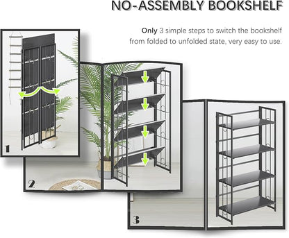 4NM No Assembly 4 Tiers Folding Bookshelf, 47.2" H Foldable Storage Shelves - Image 6