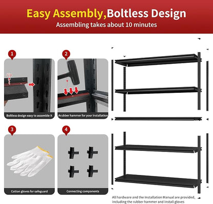 Metal Garage Shelving, Adjustable 5-Tier Heavy Duty Shelving, 3000 LBS Garage - Image 4