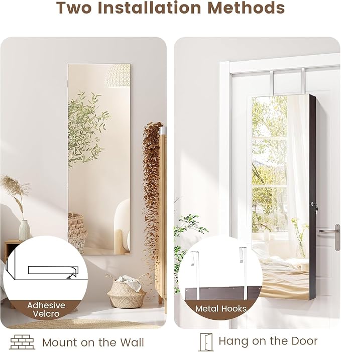 LDAILY 47” LED Jewelry Armoire, Door/Wall Mounted Mirror w/Storage, 4 Shelves - Image 6