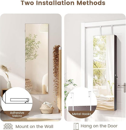 LDAILY 47” LED Jewelry Armoire, Door/Wall Mounted Mirror w/Storage, 4 Shelves - Image 6