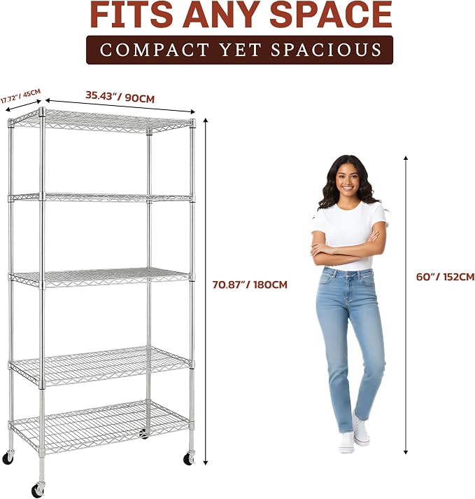 5-Tier NSF-Certified Steel Storage Shelves Rack - Image 2