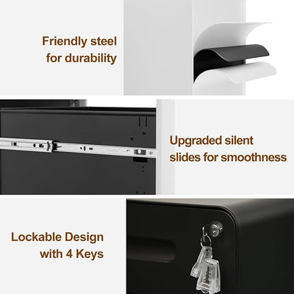 2 Drawer File Cabinet with Lock and 4 Keys, Mobile Metal Filing Cabinet - Image 4