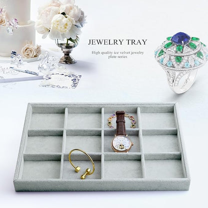 Oirlv Velvet Stackable Jewelry Display Trays 12 Grids Rings Earrings Bracelet - Image 2