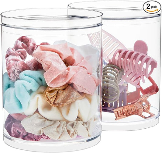STORi Bella Tall Scrunchie Holder | Stackable Clear Plastic Container Round by STORi