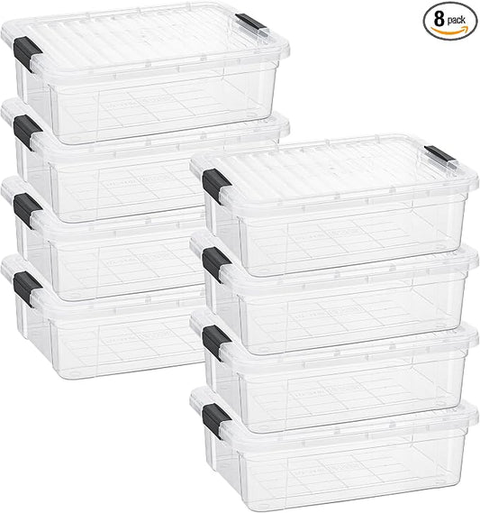 Superio Storage Bins with Lids- 8 Pack, 7.4 Qt Clear Boxes by Superio