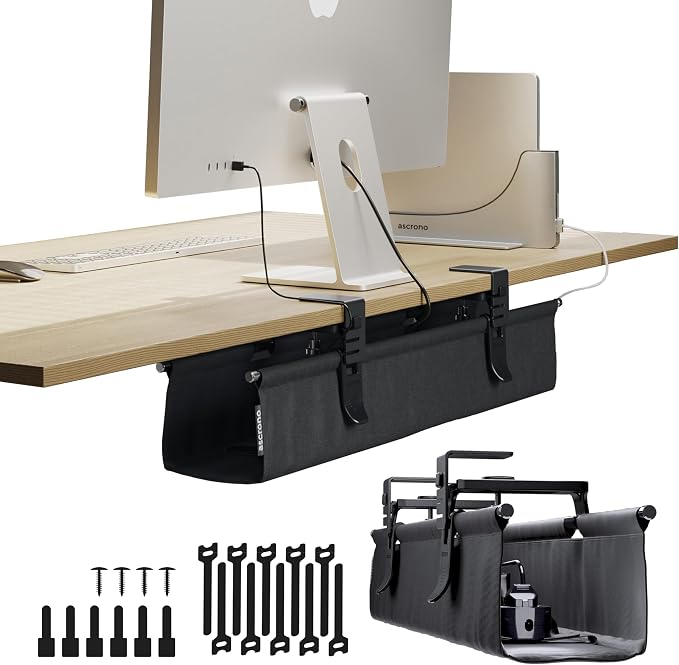 Ascrono Original No Drill Under Desk Cable Management Tray 27.3" by Ascrono
