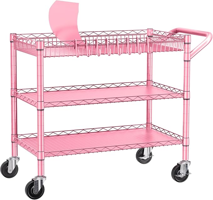 NTE Utility Cart with Wheels, 990lbs Capacity Metal 3 Tier Rolling Carts by NTE