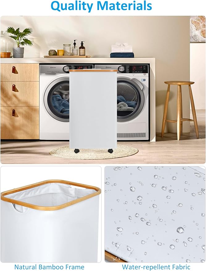 efluky Laundry Basket with Wheels, Tall Rolling Laundry Hamper with Lid and - Image 5