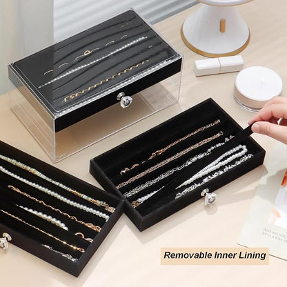 SPAKOWN Necklace Organizer Box, Velvet Necklace Box Holder Tray - Image 3