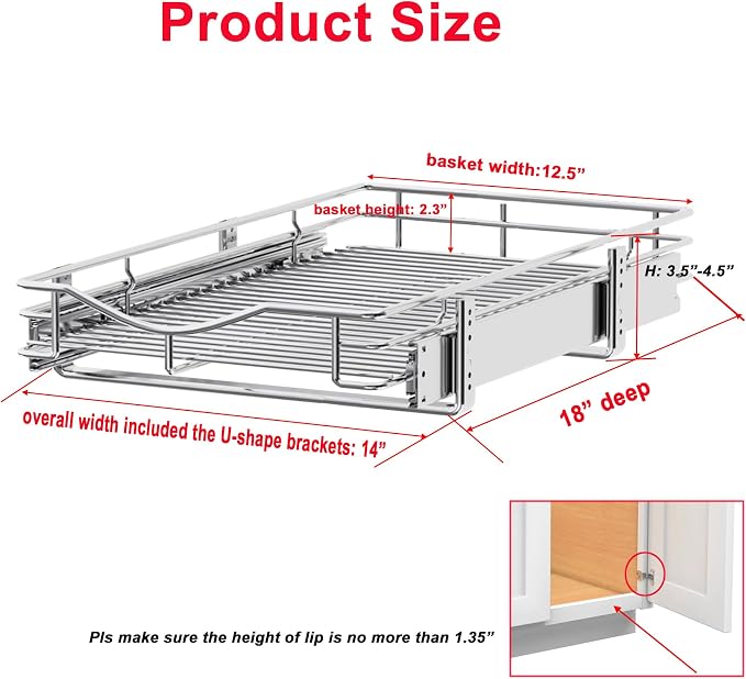 DINDON 1 Tier Pull Out Cabinet Organizer Heavy-Duty Metal Sliding Drawer Shelf - Image 2