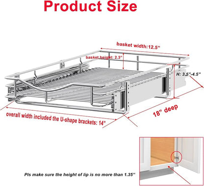 DINDON 1 Tier Pull Out Cabinet Organizer Heavy-Duty Metal Sliding Drawer Shelf - Image 2