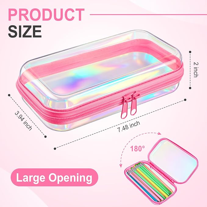 Hoolerry 4 Pcs Hard Clear Zipper Case Makeup Bags Plastic Pencil Pouch - Image 2
