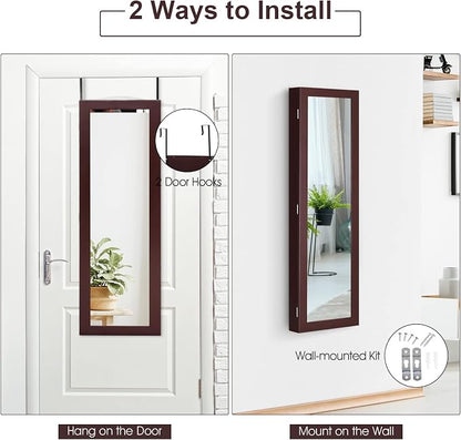 COSTWAY Full Length Mirror Jewelry Cabinet, Wall Door Mounted Jewelry Organizer - Image 5