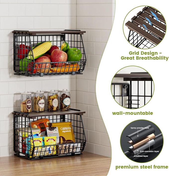 Wire Fruit Basket for Kitchen Storage: Hanging and Counter Wall Fruit Basket - Image 5
