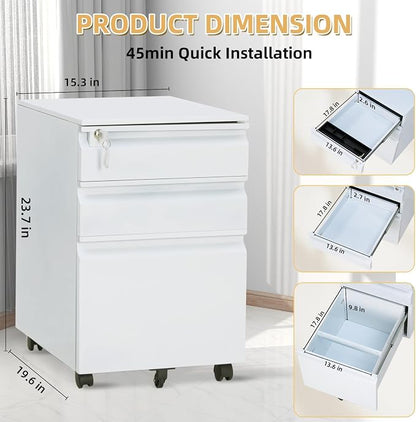 Garvee Mobile Filing Cabinet 3 Drawer, Under Desk File Cabinet - Image 3