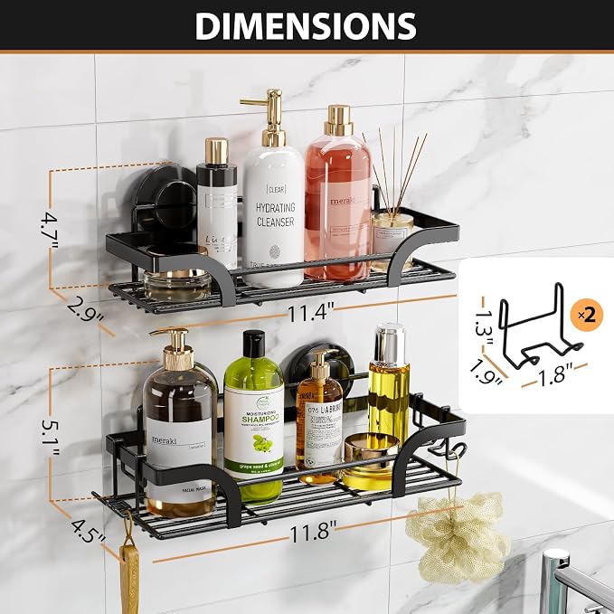 LEVERLOC Shower Caddy Suction Cup, 2 Pack Shower Shelves - Image 7