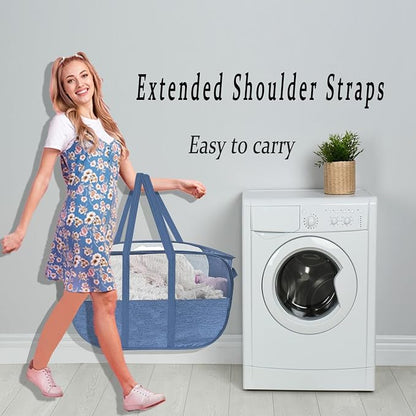 100L Collapsible Laundry Baskets 2 Pack, Extra Large Mesh Pop Up Laundry Hamper - Image 6