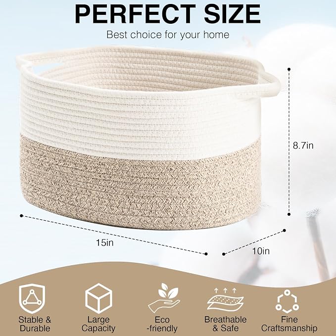 DUHEL Cotton Rope Woven Storage Basket, Used - Image 2