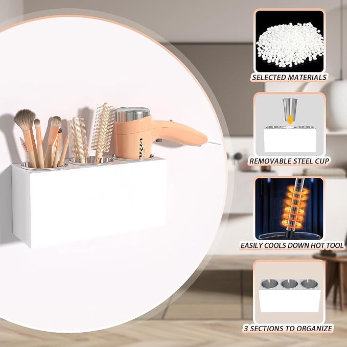 Hair Tool Organizer, Wall Mount Hair Dryer Holder - Image 3