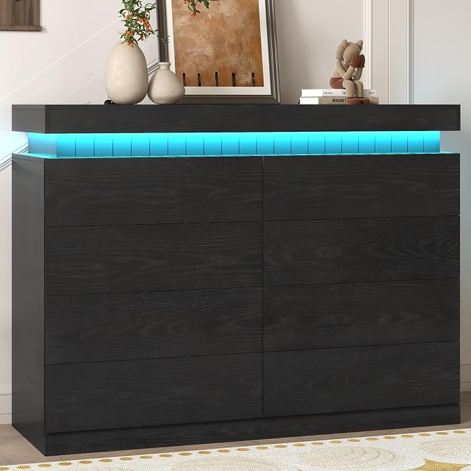 Tall Black 8 Dresser for Bedroom, Sliding Top Storage Space, Modern Wood Drawers - Image 8