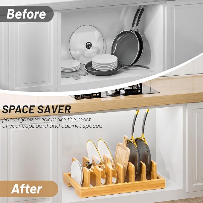 Bamboo Pot and Pan Organizer, Pot Lid Organizer Holder Rack - Image 7