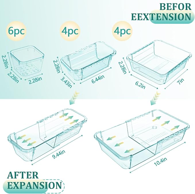 14 Pcs Adjustable Clear Drawer Organizer, Extendable Vanity Storage Bins - Image 2