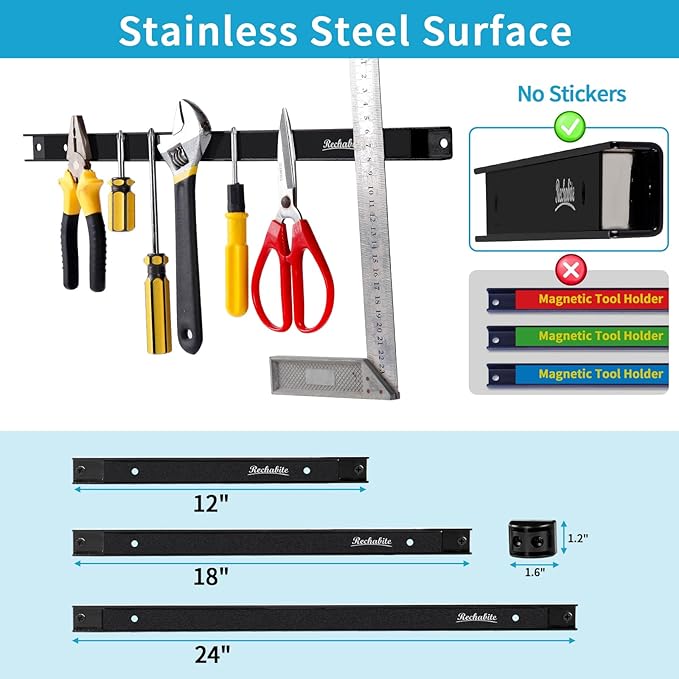 4 Pieces 24" Magnetic Tool Holder Strip, Metal Tool Organizer Rack - Image 4