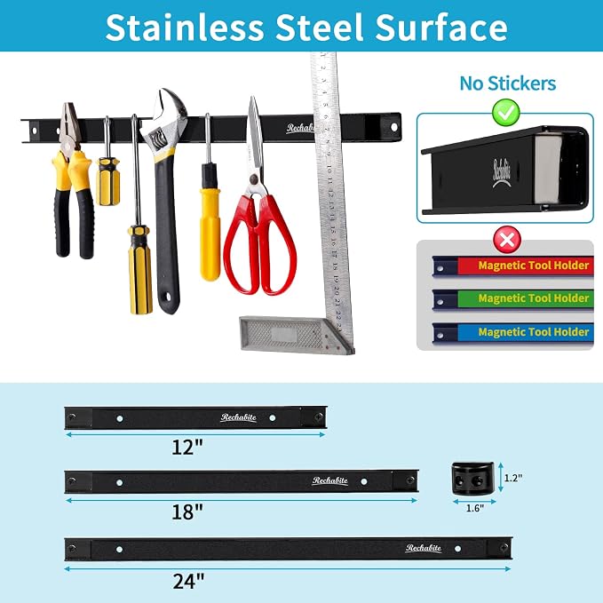 4 Pieces 12" Magnetic Tool Holder Strip, Metal Tool Organizer Rack - Image 4