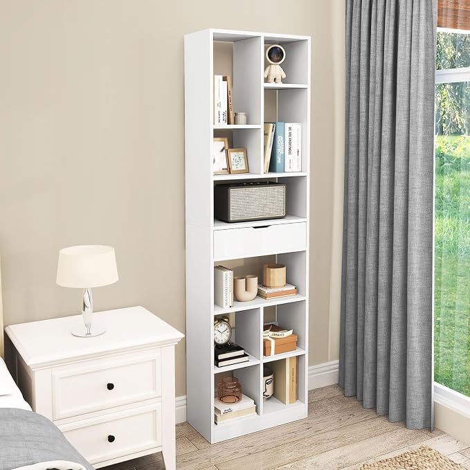 Giantex 71" Bookcase with Drawer Set of 2, Tall Freestanding Bookshelf with 10 - Image 8
