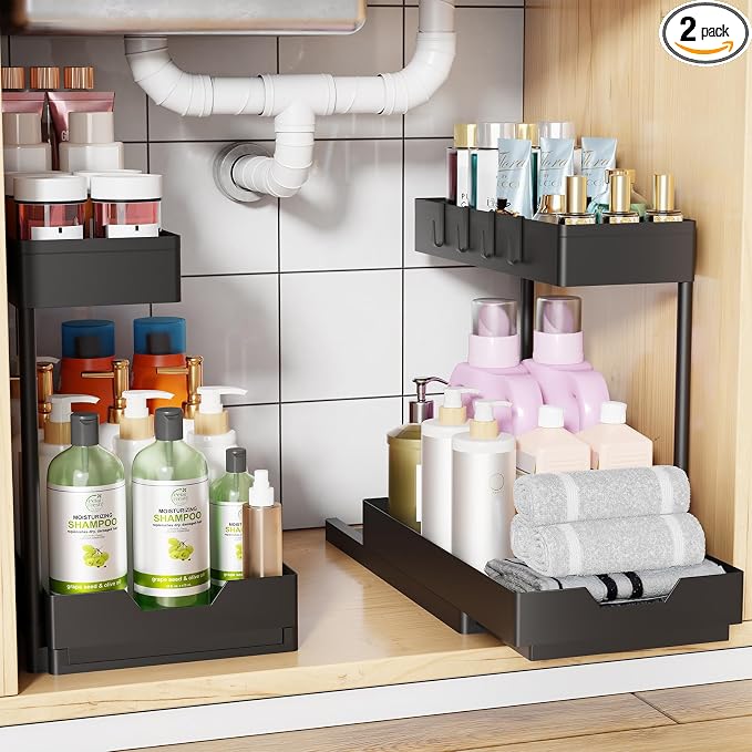 Simple Trending Under Sink Organizer 2 Pack, L-Shaped Sink Pull-Out Sliding by SimpleTrending