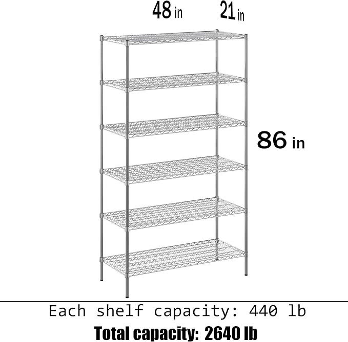 21" Deep x 48" Wide x 86" Height Wire Shelving Kit | 6-Tier | NSF Commercial - Image 3