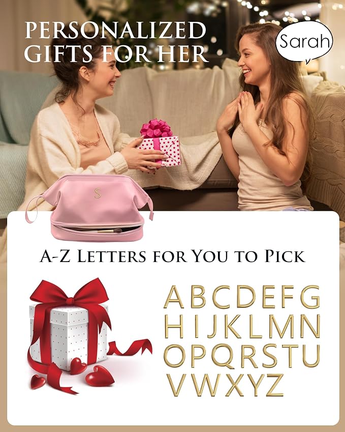 Gifts for Teen Girls, Initial Large Makeup Bag, Personalized Double Layer - Image 6