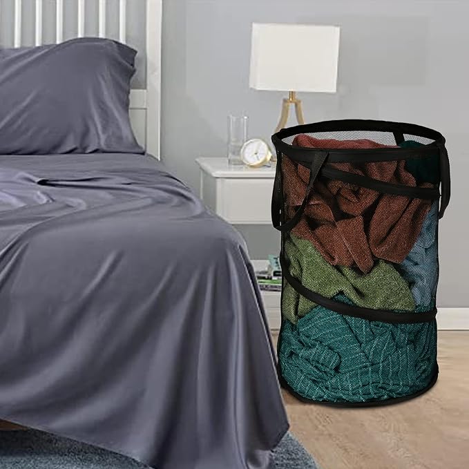 BATTOO Black X-Large Collapsible Laundry Basket Foldable Mesh Pop Up Hamper - Image 6